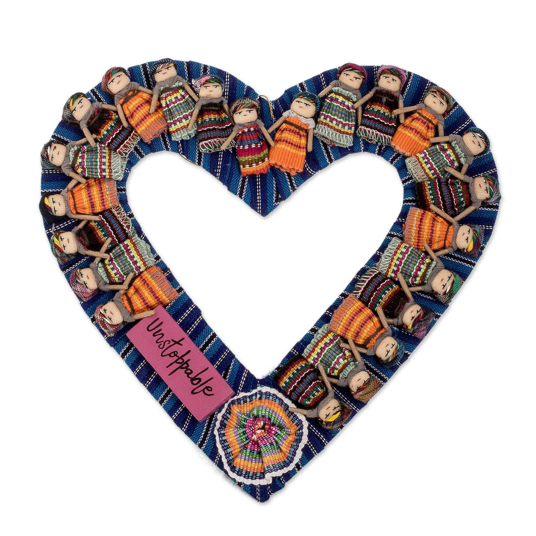 Classic Worry Doll-Themed Heart-Shaped Blue Cotton Wreath - Guatemala's Love