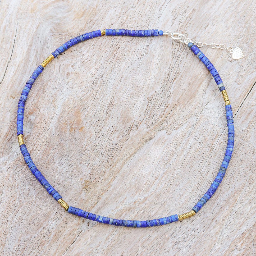 Lapis Lazuli Hematite Beaded Strand Necklace from Thailand - Blue Glam