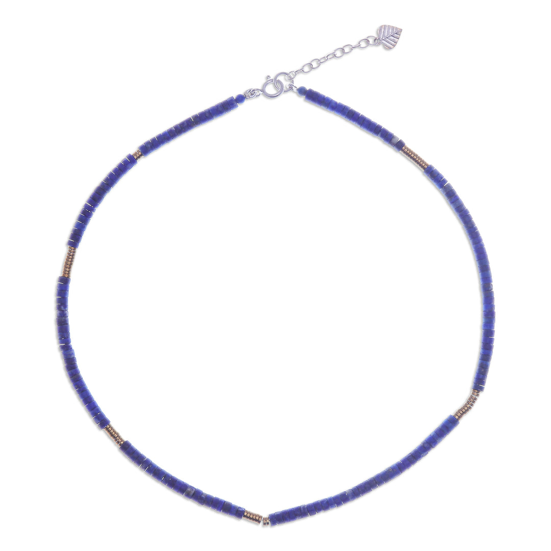 Lapis Lazuli Hematite Beaded Strand Necklace from Thailand - Blue Glam