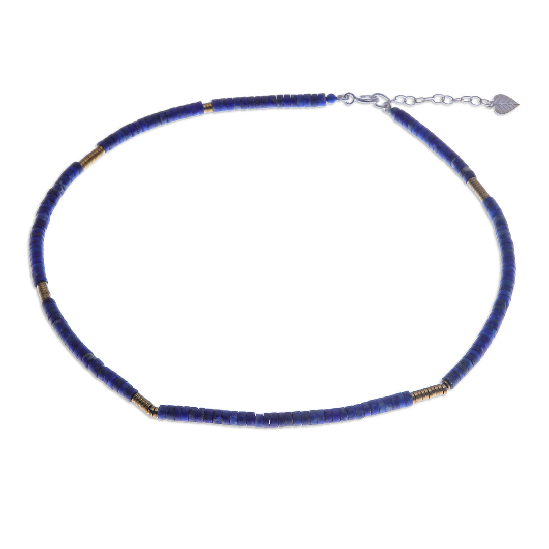 Lapis Lazuli Hematite Beaded Strand Necklace from Thailand - Blue Glam