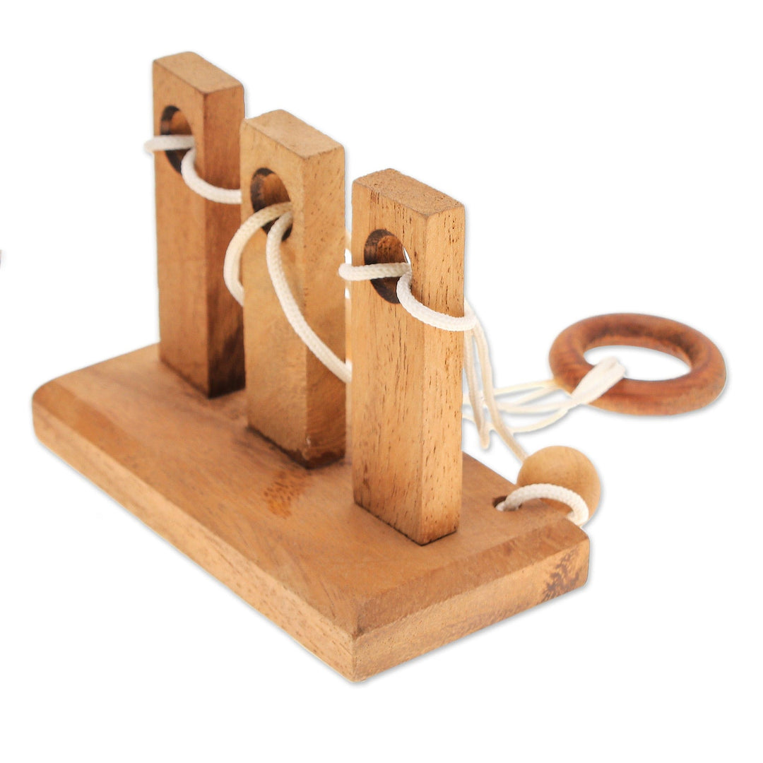 Handcrafted Wood and Nylon Disentanglement Puzzle Game - Three Challenges