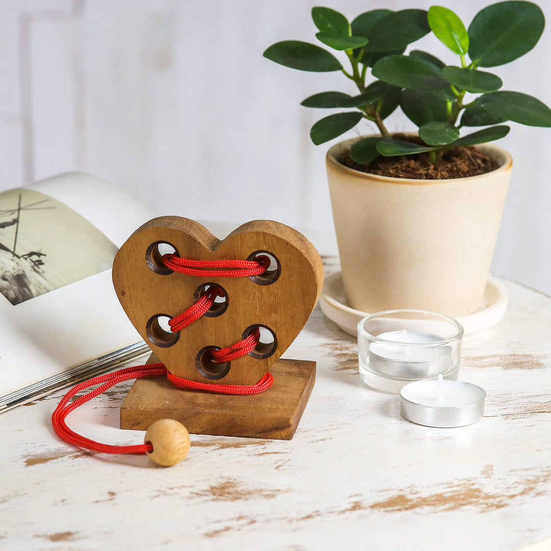 Handcrafted Heart-Shaped Wood Disentanglement Puzzle Game - Heart Embrace