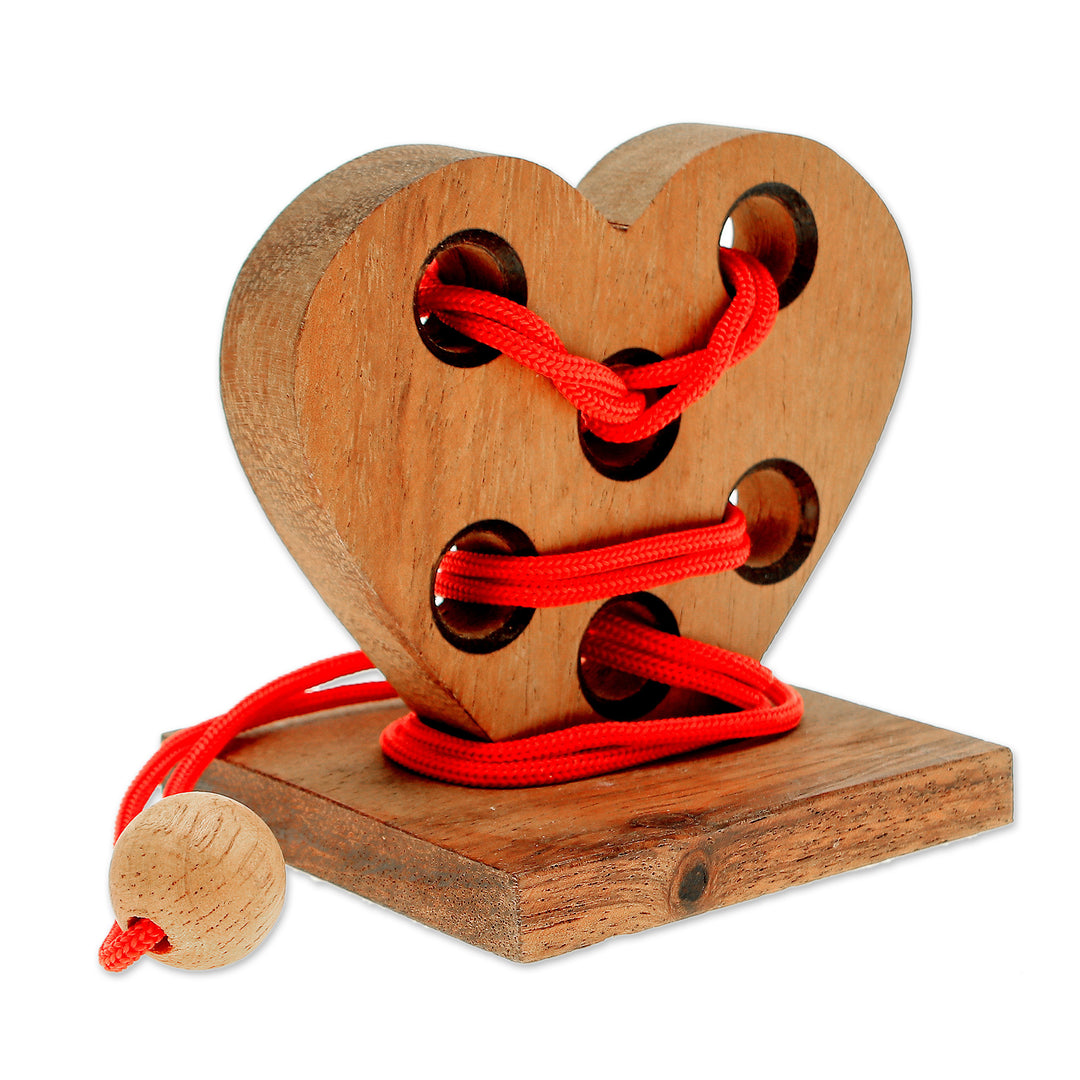Handcrafted Heart-Shaped Wood Disentanglement Puzzle Game - Heart Embrace