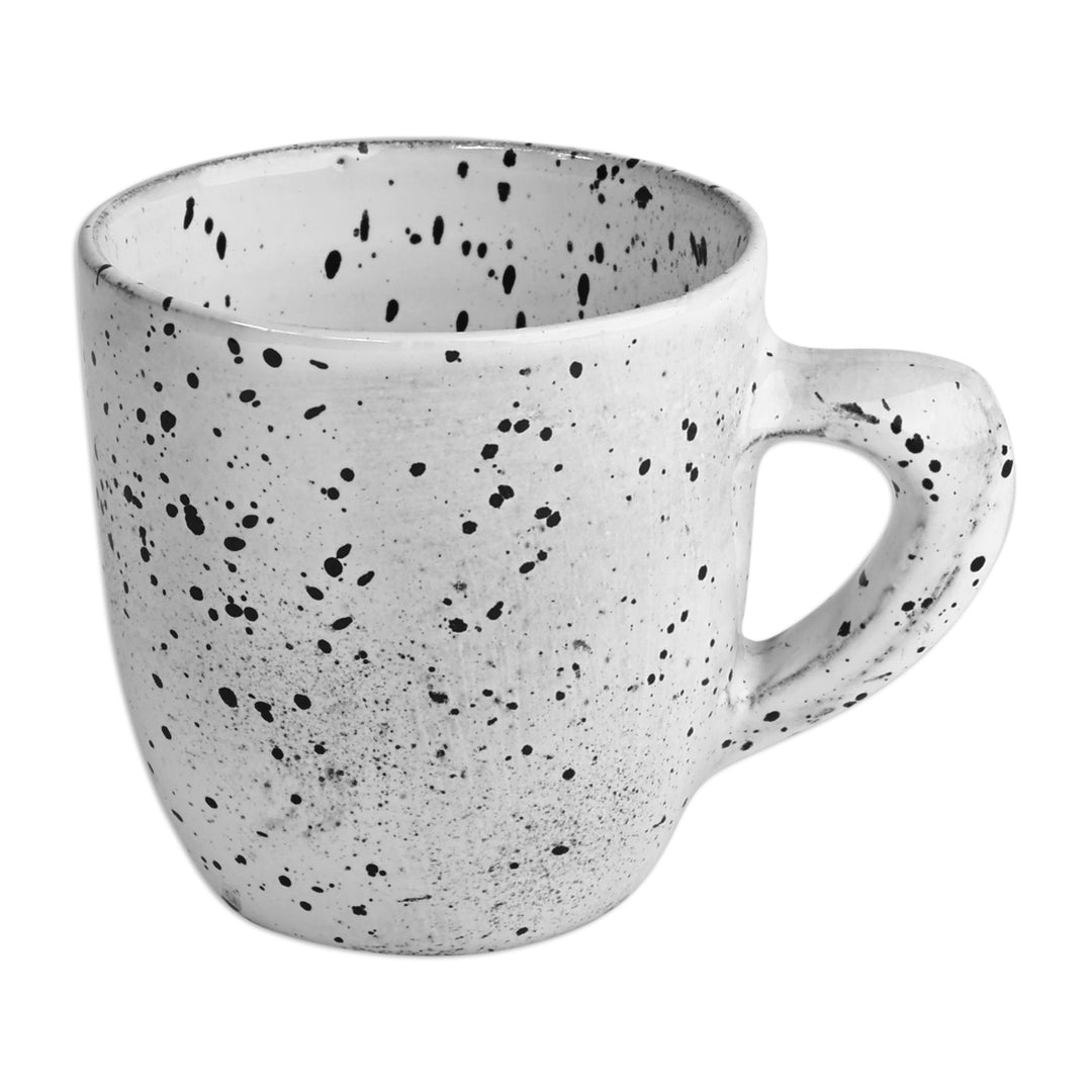 Handcrafted Dot-Patterned Black and White Ceramic Mug - Dot Delight