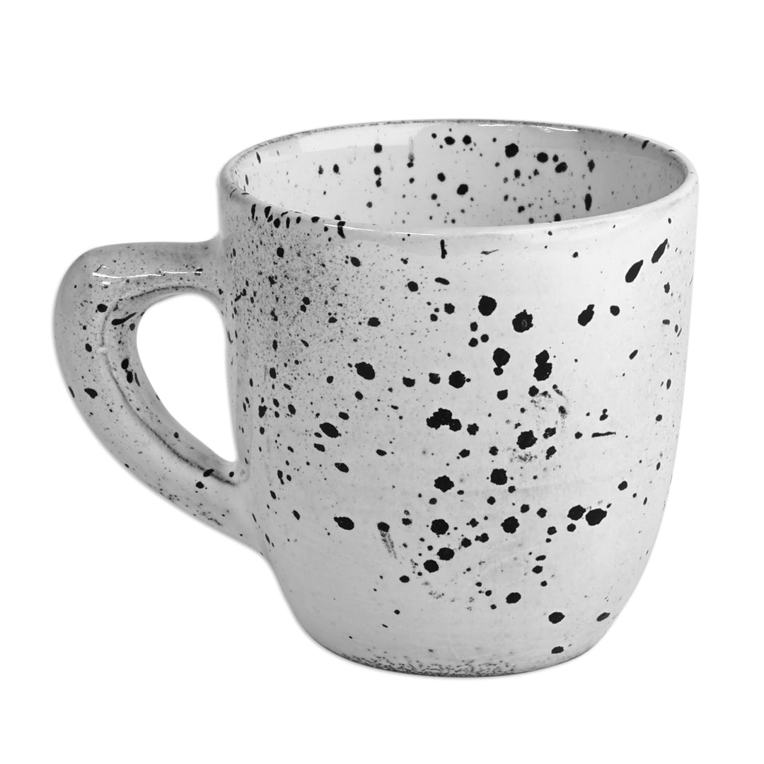 Handcrafted Dot-Patterned Black and White Ceramic Mug - Dot Delight