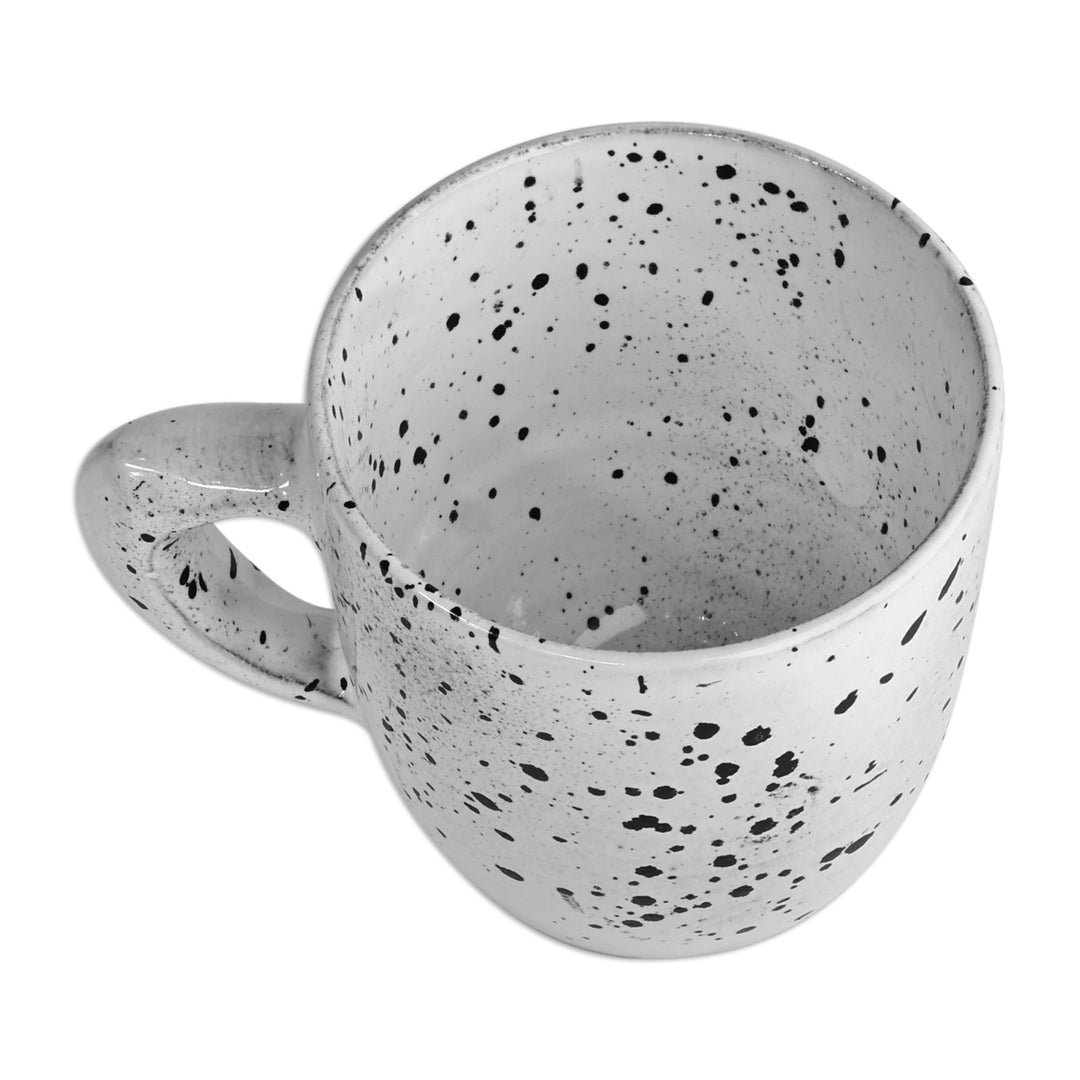 Handcrafted Dot-Patterned Black and White Ceramic Mug - Dot Delight