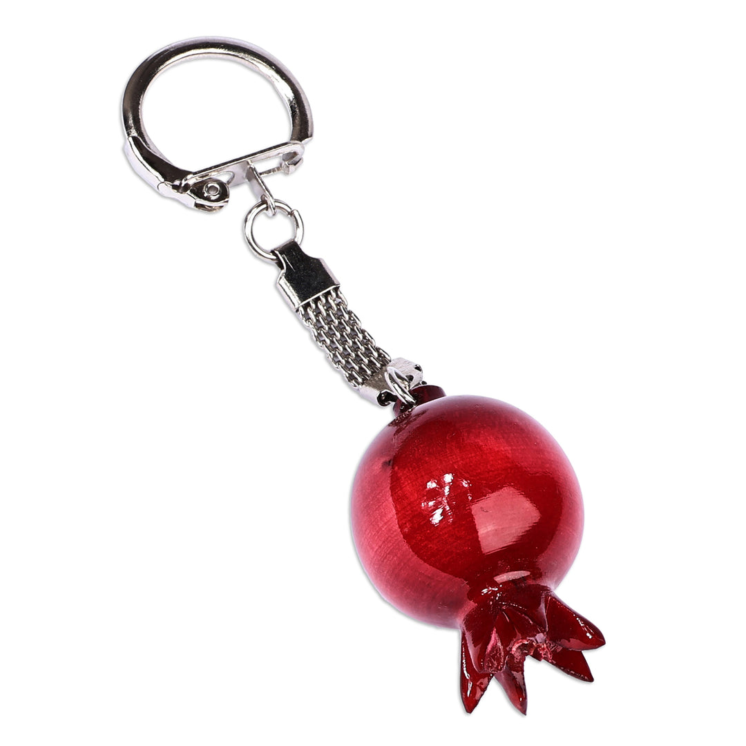 Pomegranate-Shaped Red Wood and Stainless Steel Keychain - Romantic Luck