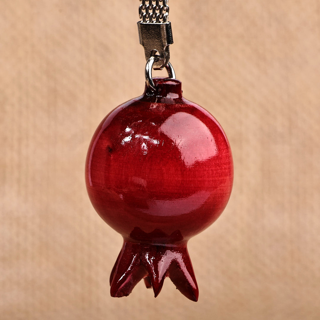 Pomegranate-Shaped Red Wood and Stainless Steel Keychain - Romantic Luck