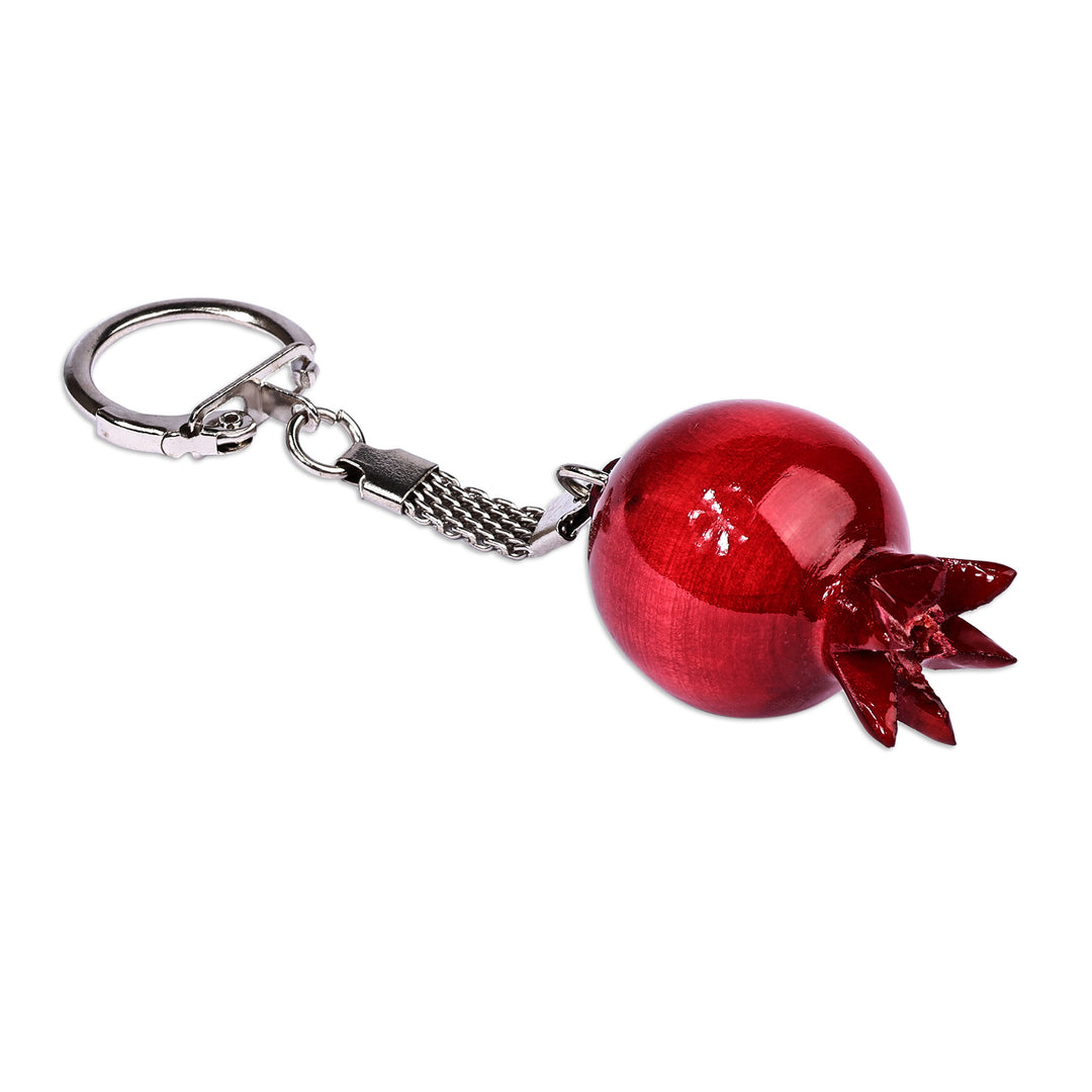 Pomegranate-Shaped Red Wood and Stainless Steel Keychain - Romantic Luck