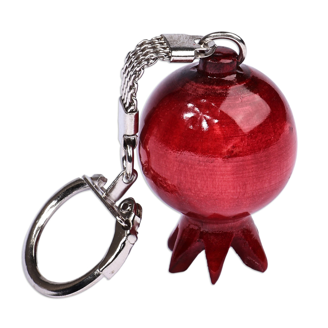 Pomegranate-Shaped Red Wood and Stainless Steel Keychain - Romantic Luck