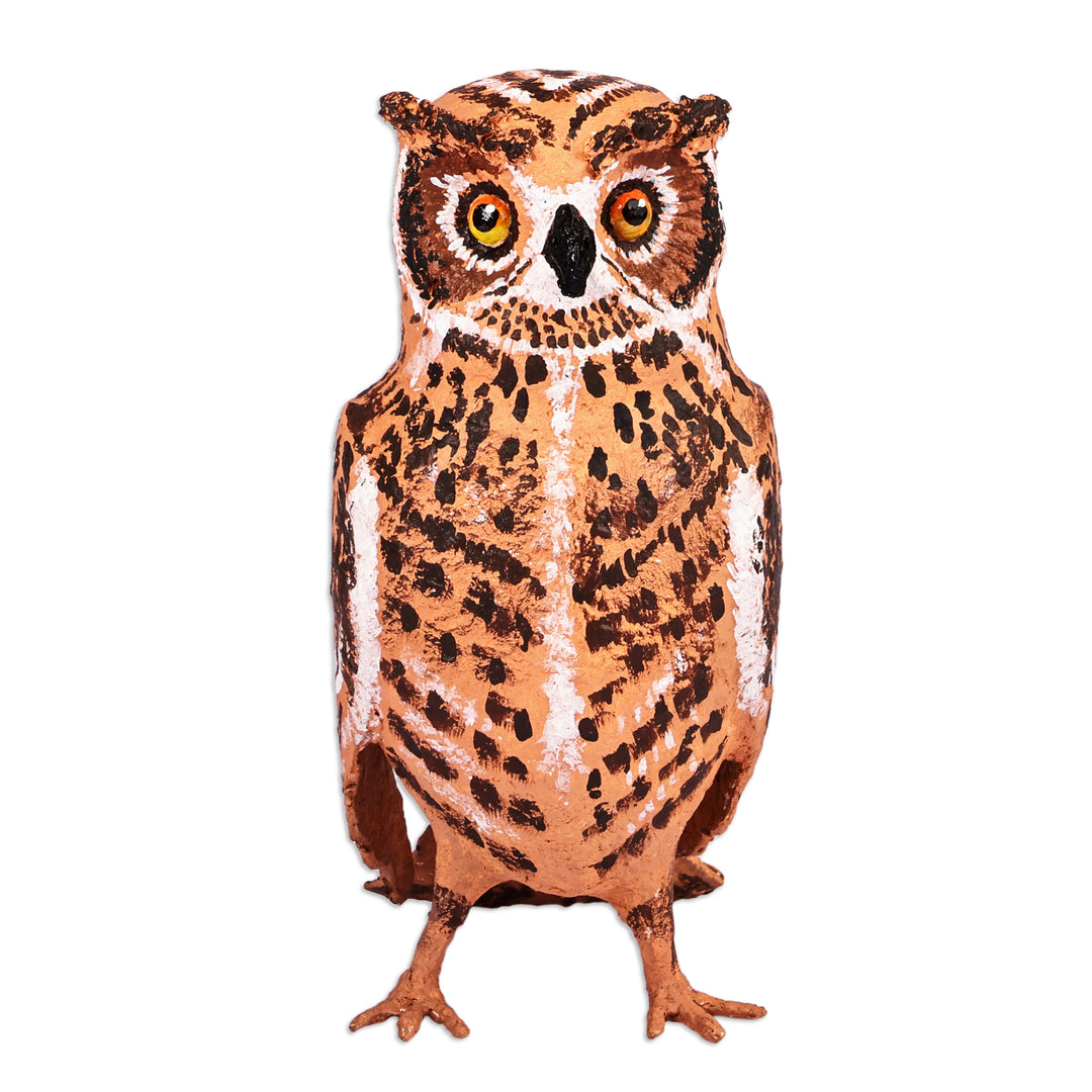 Hand-Painted Papier Mache Owl Sculpture from Armenia - Memorial to the Wise