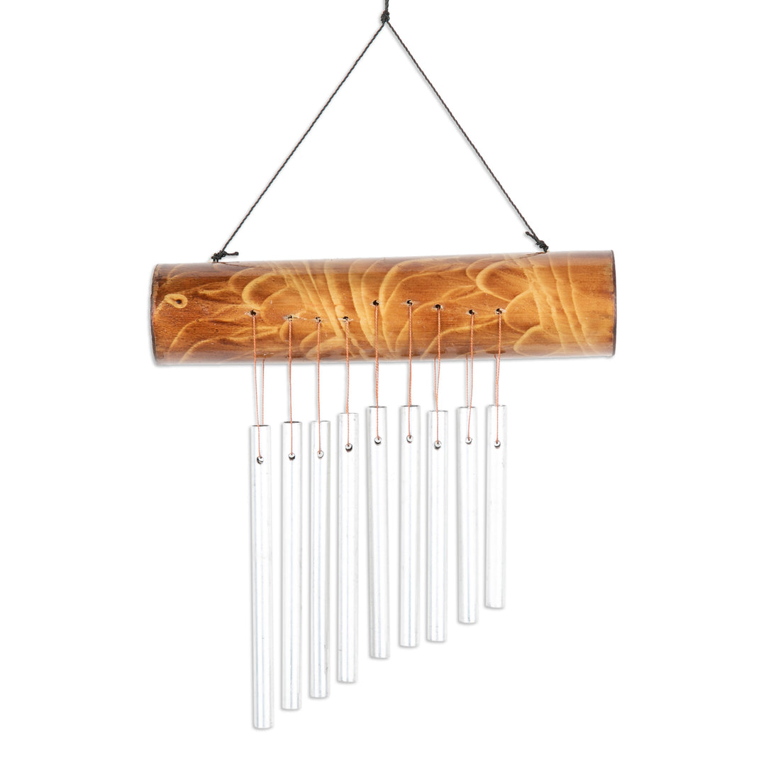 Bamboo Wind Chime in Brown with Aluminum Pipes from Bali - Early Morning Song