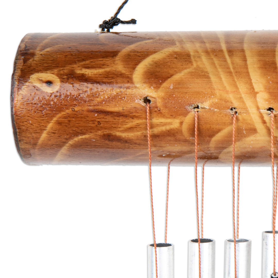 Bamboo Wind Chime in Brown with Aluminum Pipes from Bali - Early Morning Song