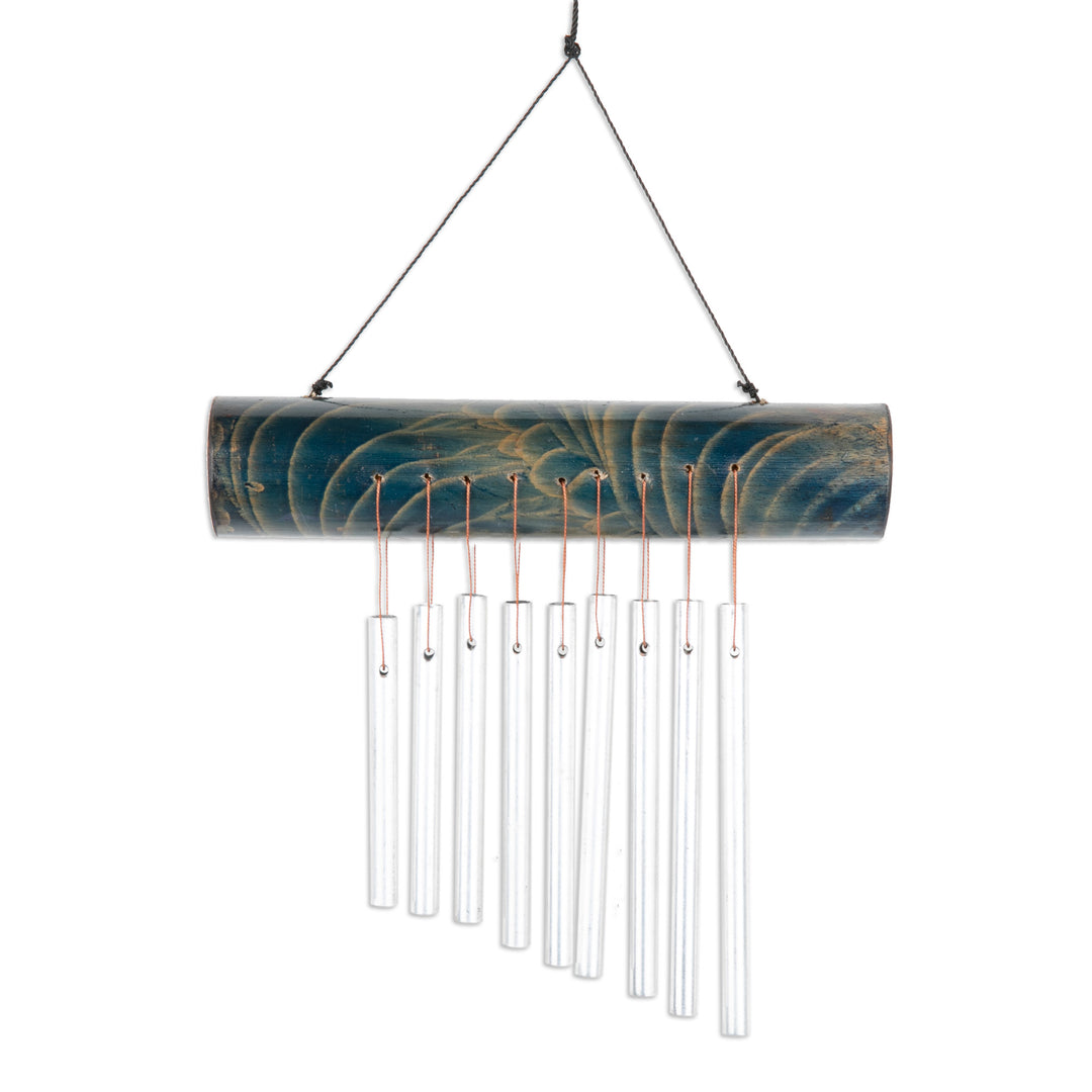 Bamboo Wind Chime in Blue with Nine Aluminum Pipes from Bali - Early Morning Song in Blue