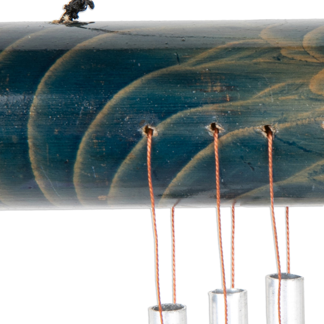 Bamboo Wind Chime in Blue with Nine Aluminum Pipes from Bali - Early Morning Song in Blue