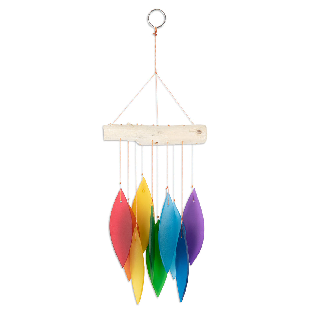 Handcrafted Rainbow Glass and Bamboo Wind Chime from Bali - Rainbow Tunes