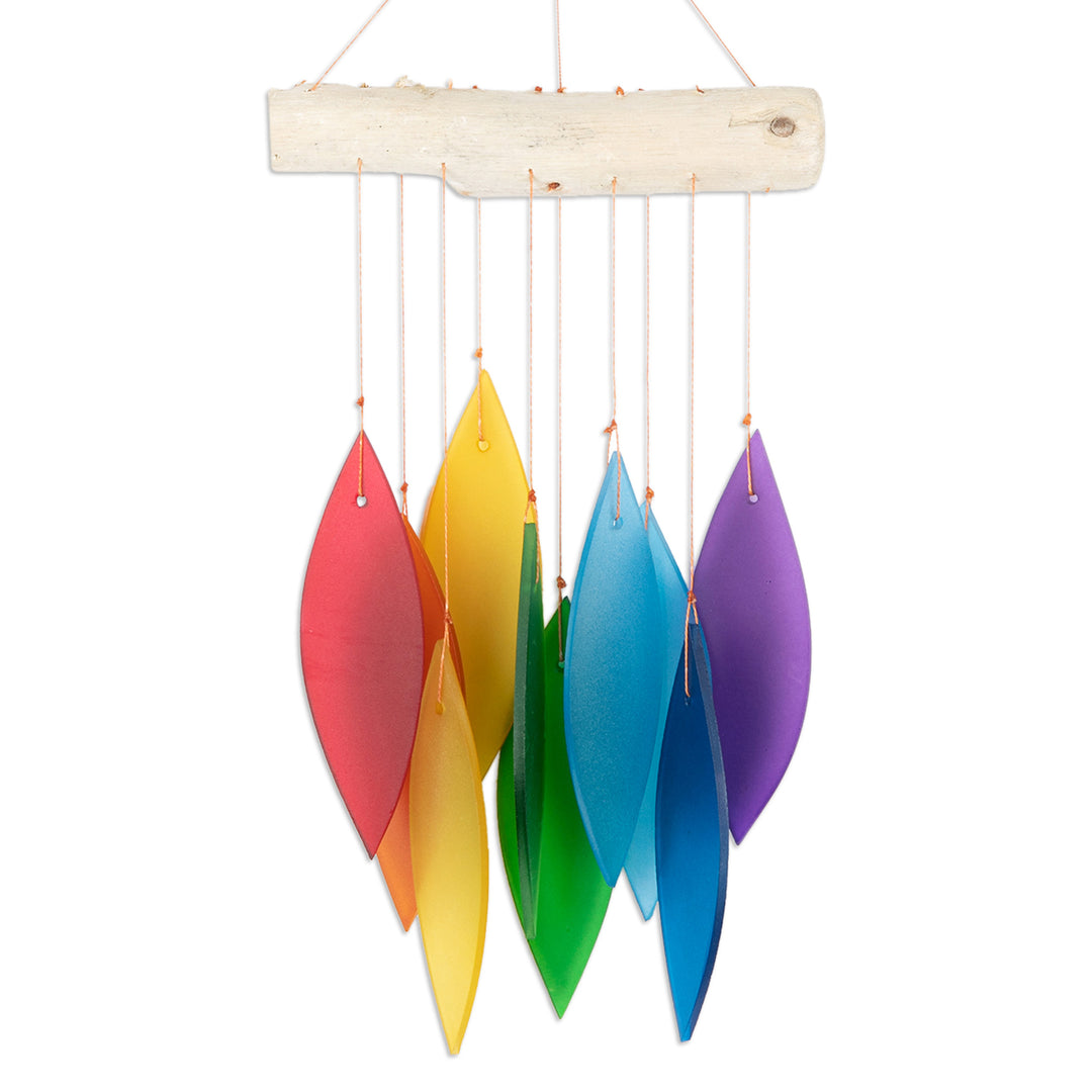 Handcrafted Rainbow Glass and Bamboo Wind Chime from Bali - Rainbow Tunes