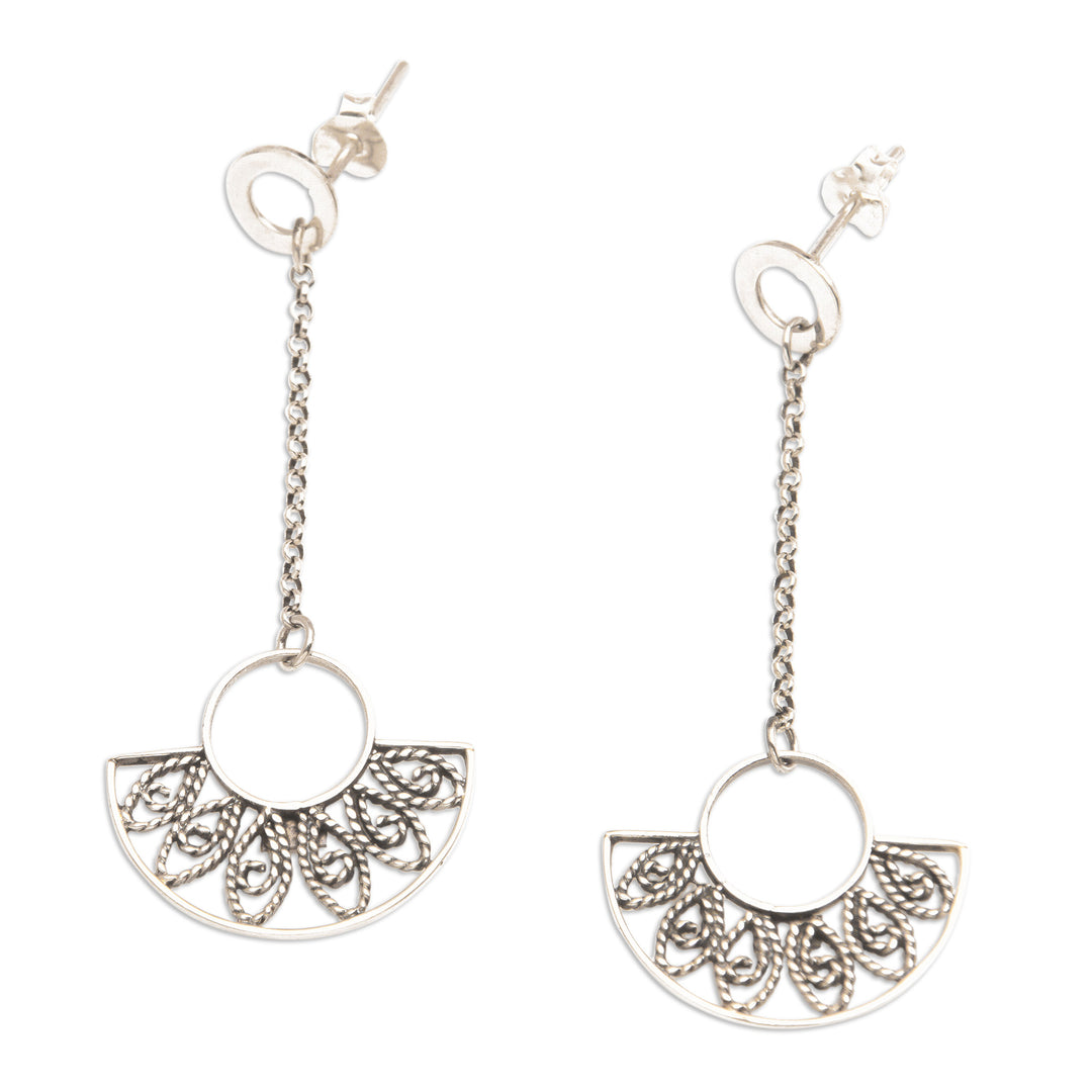 Fan-Inspired Openwork Sterling Silver Dangle Earrings - Gorgeous Glam
