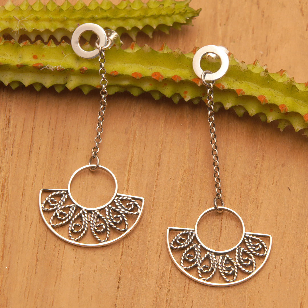 Fan-Inspired Openwork Sterling Silver Dangle Earrings - Gorgeous Glam