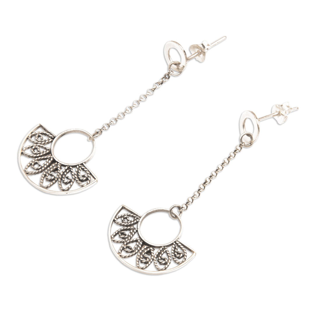 Fan-Inspired Openwork Sterling Silver Dangle Earrings - Gorgeous Glam