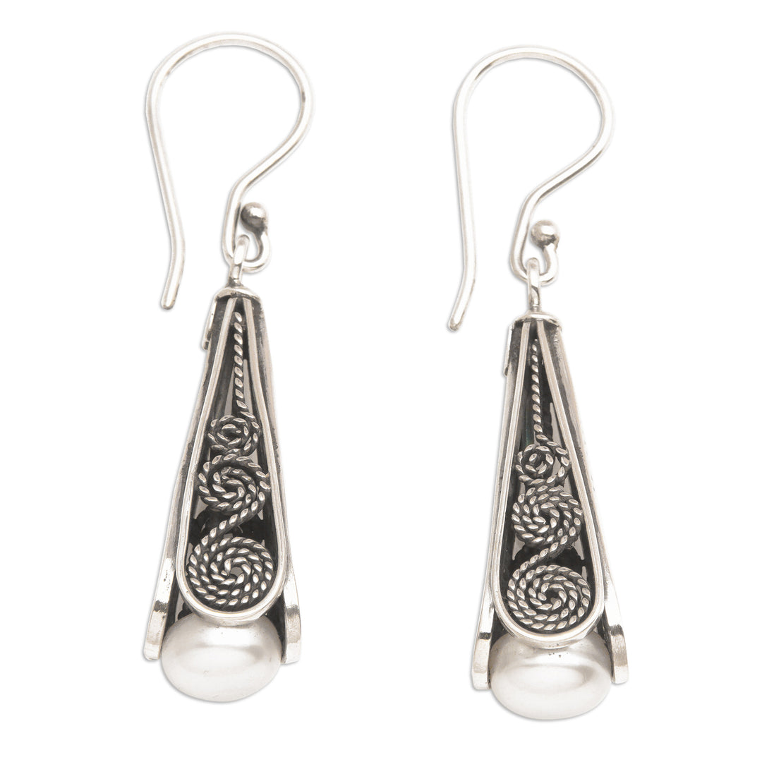 Traditional Sterling Silver and Grey Pearl Dangle Earrings - Regal Pearls