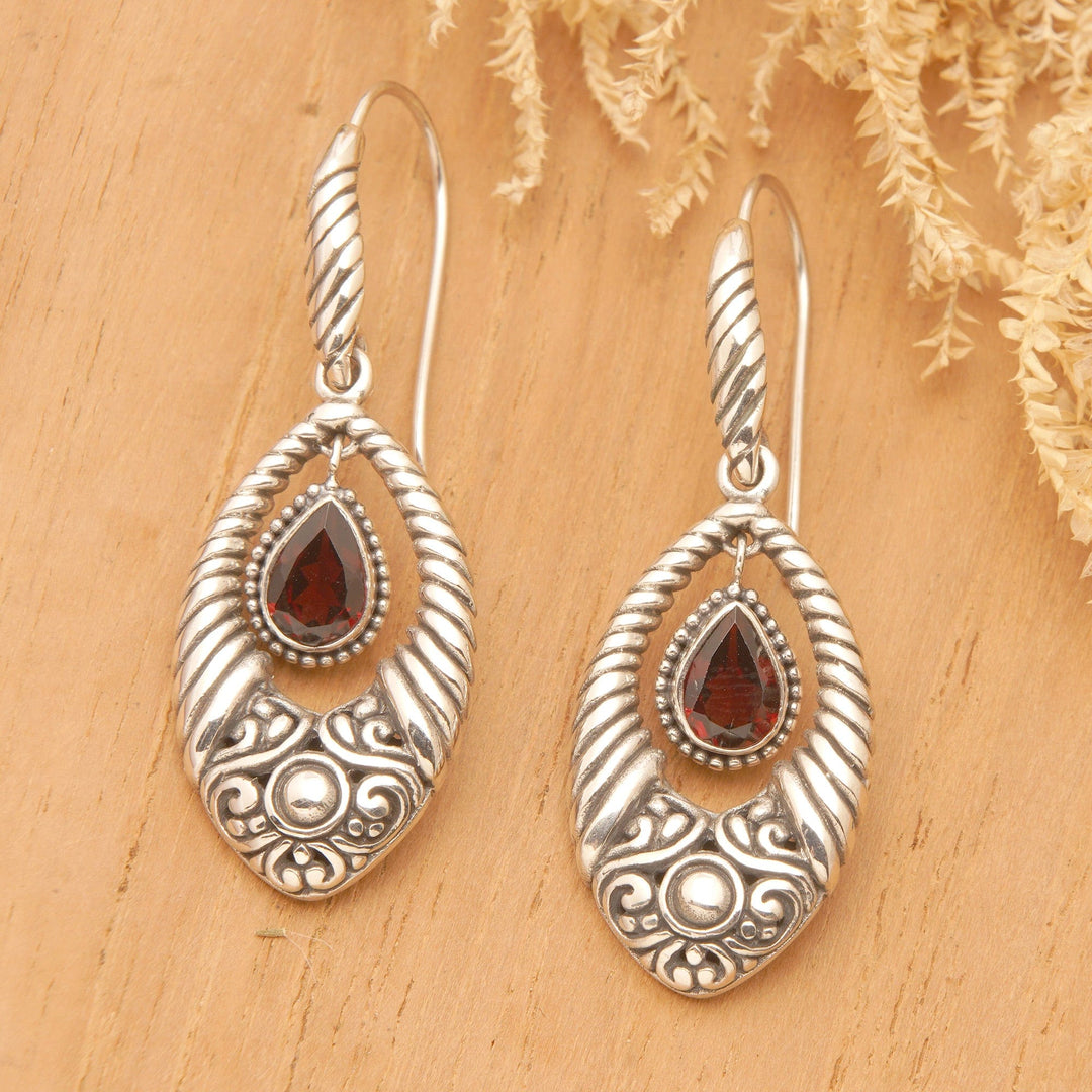 Classic Polished One-Carat Natural Garnet Dangle Earrings - Sacred Romance