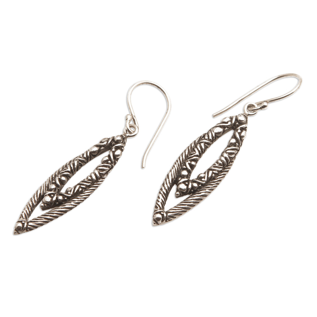 Textured Oxidized Sterling Silver Dangle Earrings from Bali - Bali Chic
