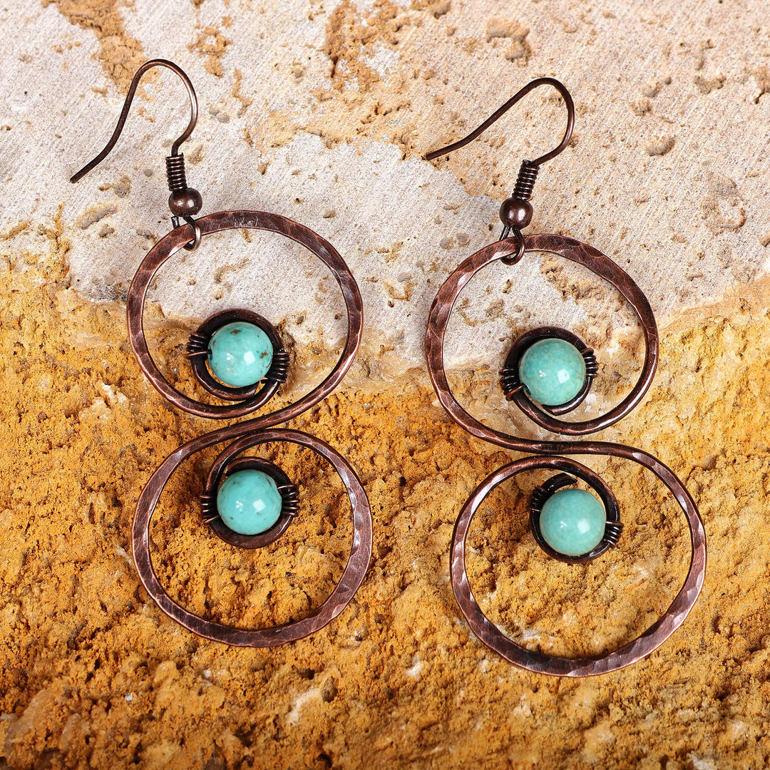 Copper and Reconstituted Turquoise Dangle Earrings - Boundless Glamour