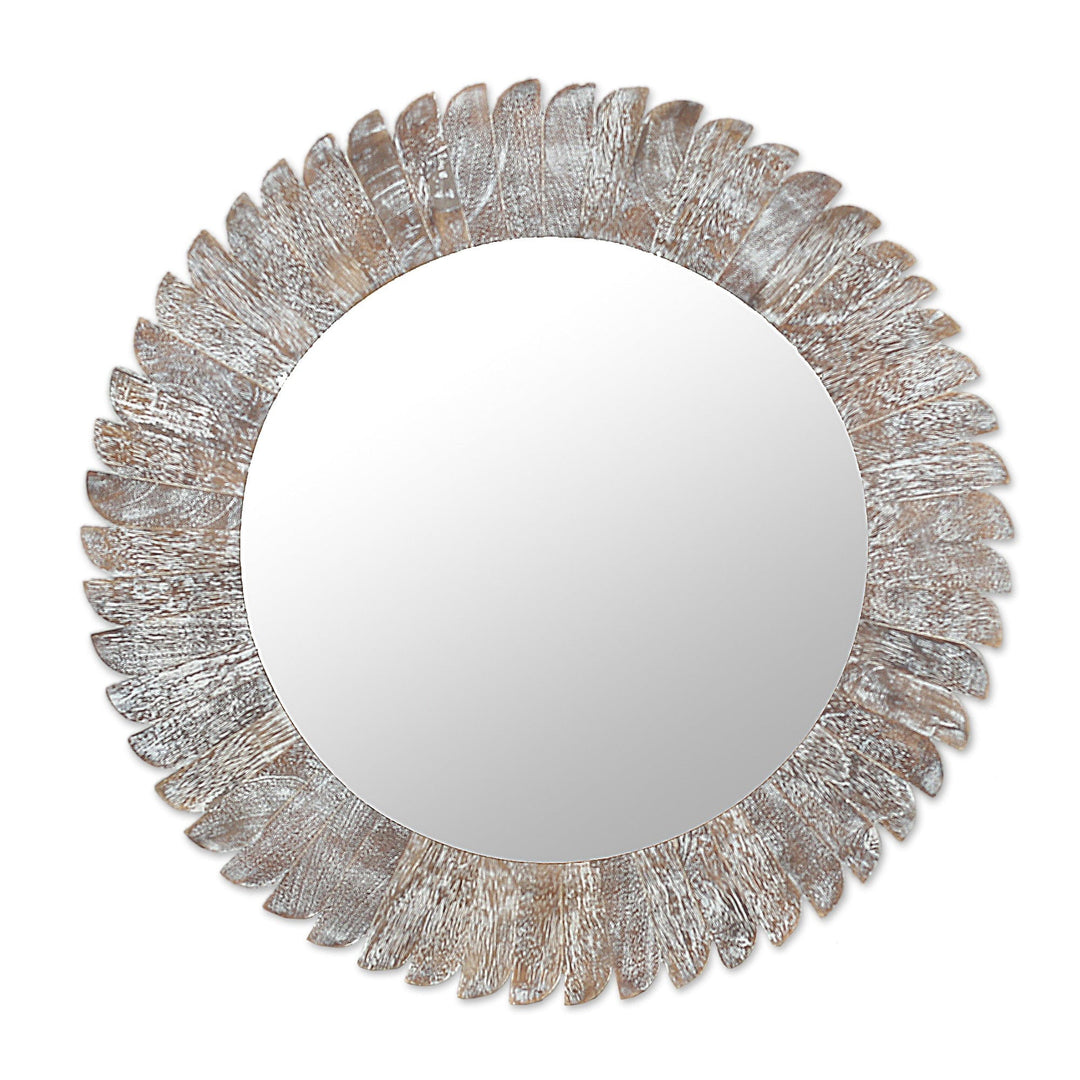 Distressed Round Wall Mirror Handcrafted from Mango Wood - Natural Halo