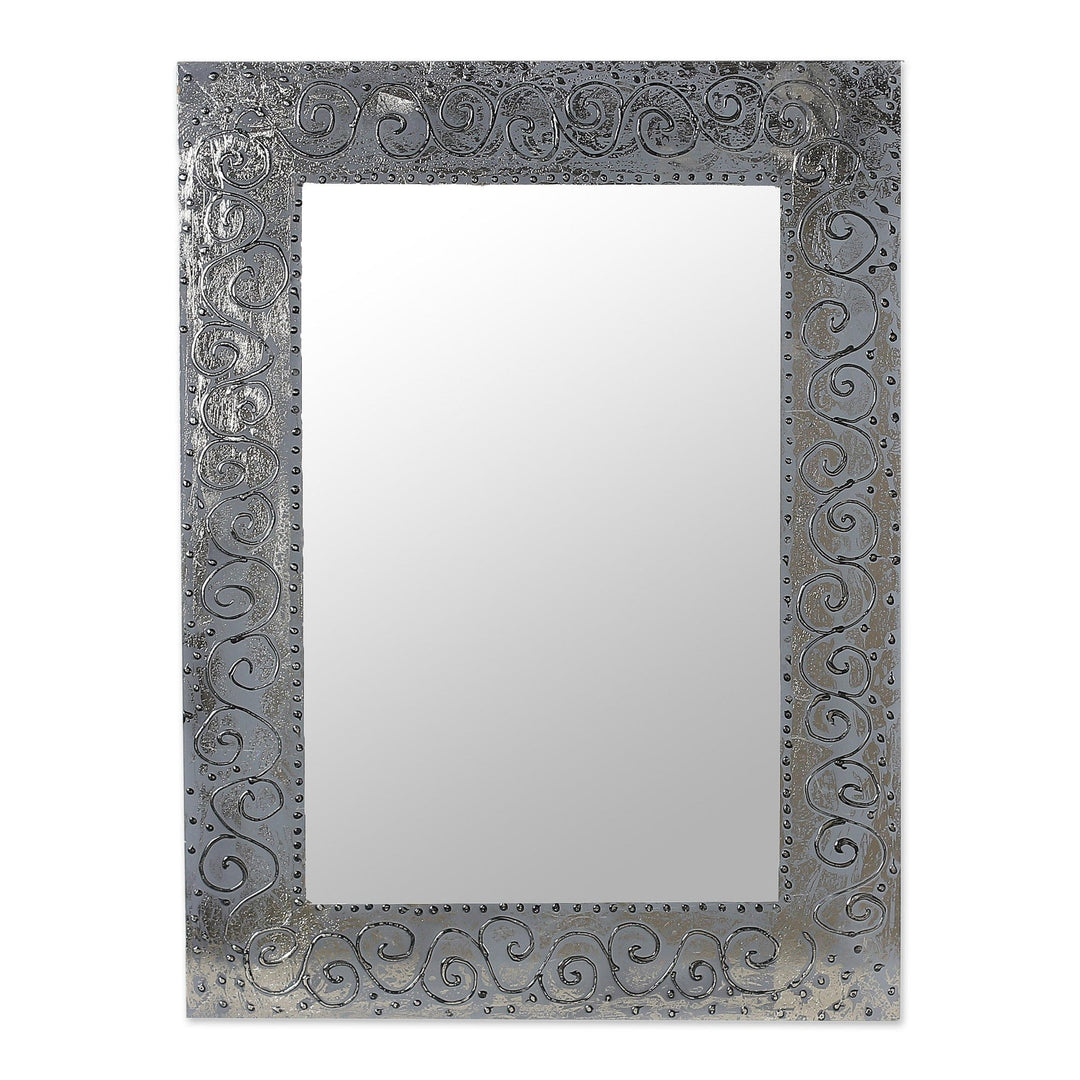 Embossed Rectangular Aluminum and Wood Wall Mirror - Ethereal Swirls