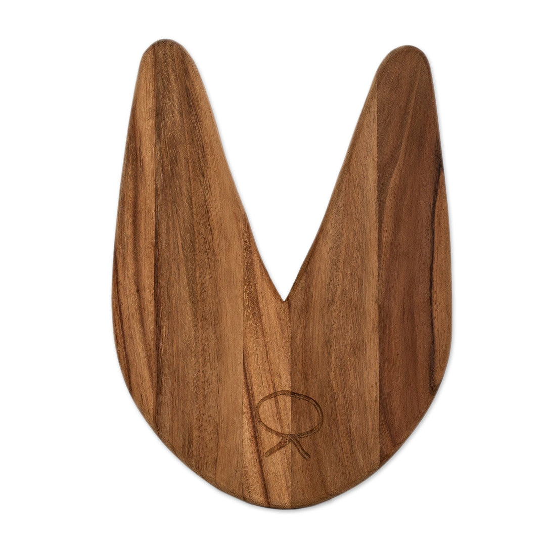 Hand-Carved Rabbit-Shaped Teak Wood Cheese Board - Bunny Delight