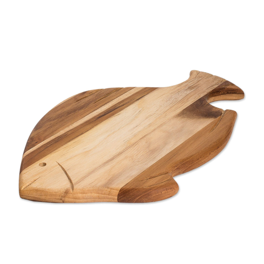 Hand-Carved Fish-Shaped Teak Wood Cheese Board - Oceanic Ambrosia