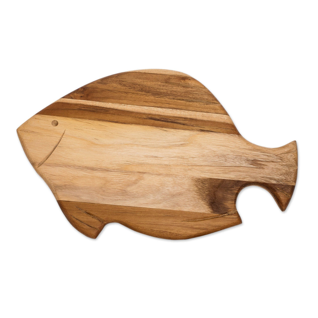 Hand-Carved Fish-Shaped Teak Wood Cheese Board - Oceanic Ambrosia