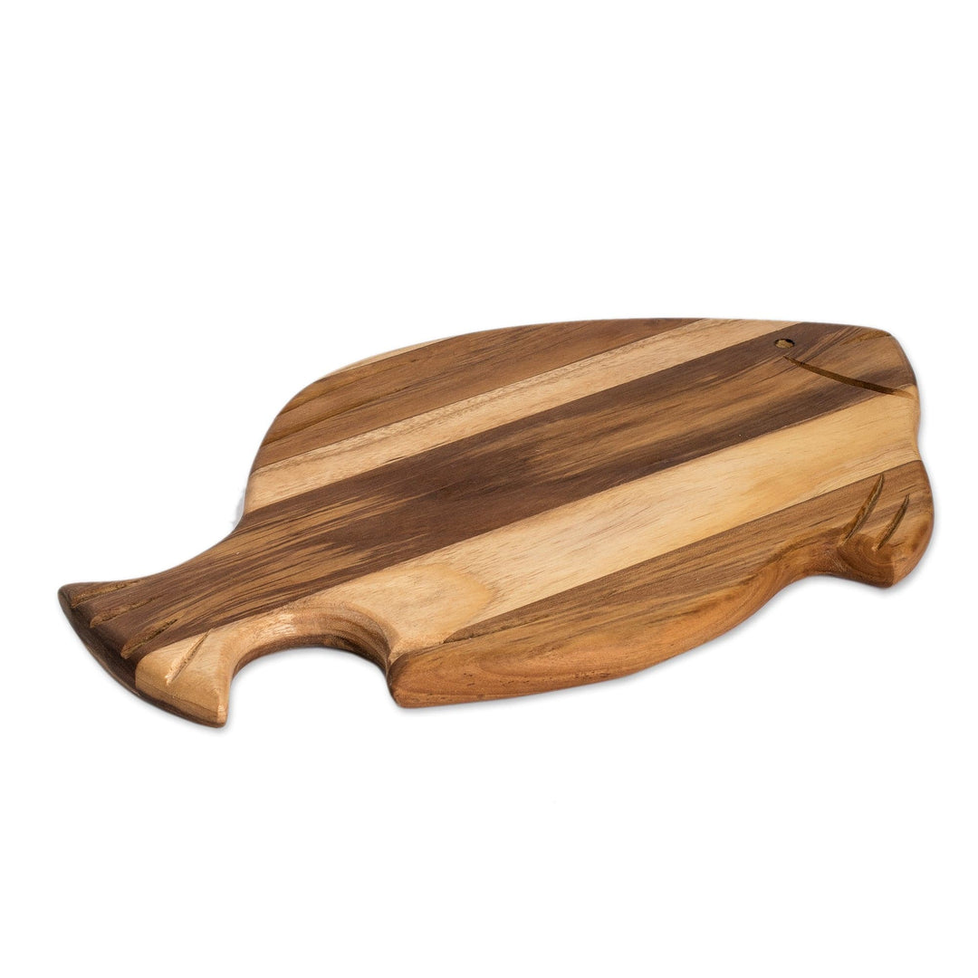 Hand-Carved Fish-Shaped Teak Wood Cheese Board - Oceanic Ambrosia