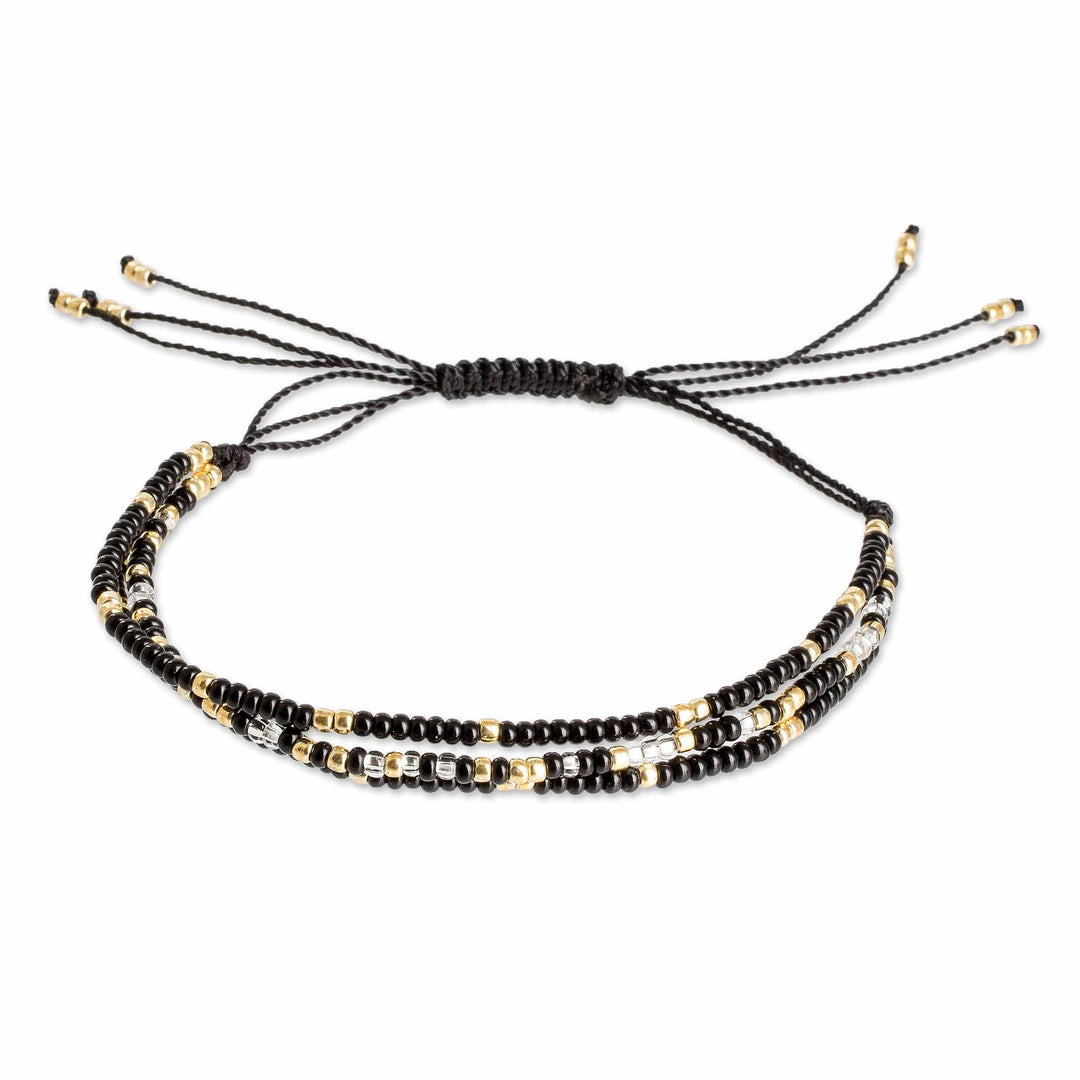 Adjustable Black and Golden Bracelet with Morse Code Message - Luxurious Inspiration