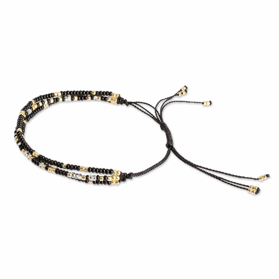 Adjustable Black and Golden Bracelet with Morse Code Message - Luxurious Inspiration