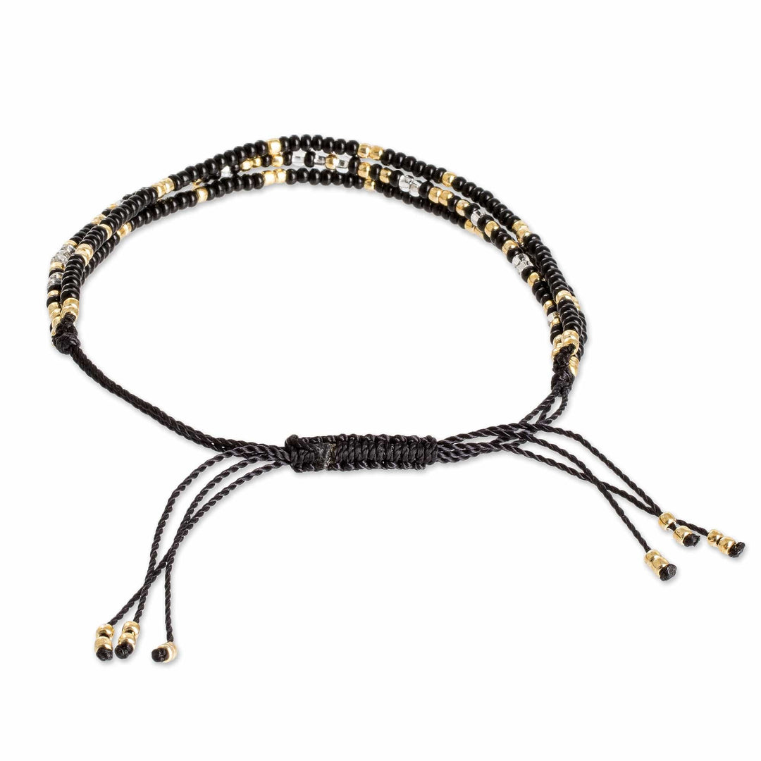 Adjustable Black and Golden Bracelet with Morse Code Message - Luxurious Inspiration