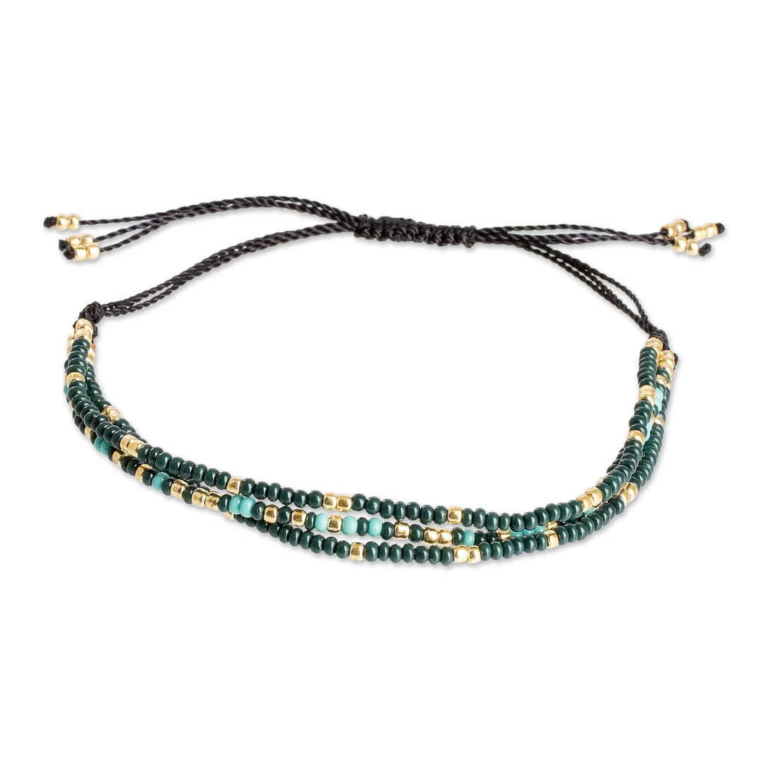 Adjustable Teal and Golden Bracelet with Morse Code Message - Palatial Inspiration