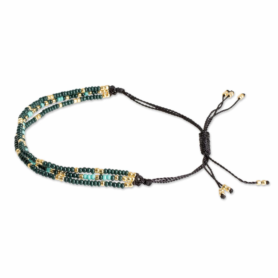 Adjustable Teal and Golden Bracelet with Morse Code Message - Palatial Inspiration