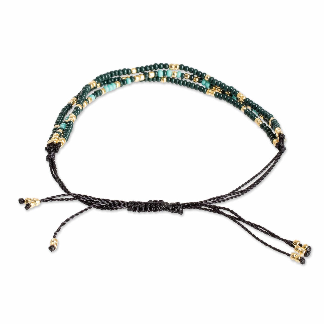 Adjustable Teal and Golden Bracelet with Morse Code Message - Palatial Inspiration