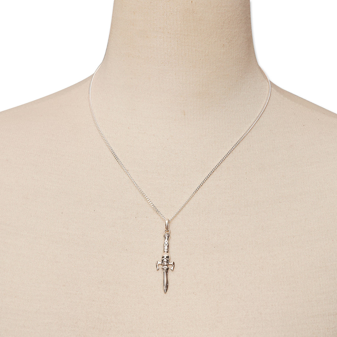 Skull-Themed Sterling Silver Pendant Necklace from Bali - Underworld Sword