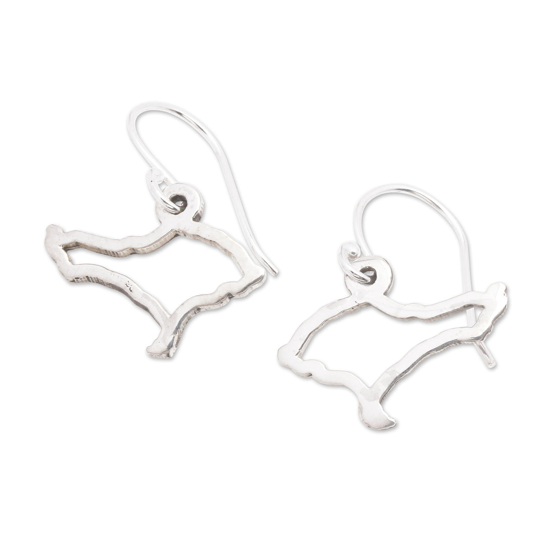 Bali Island Map-Shaped Sterling Silver Dangle Earrings - Bali Island