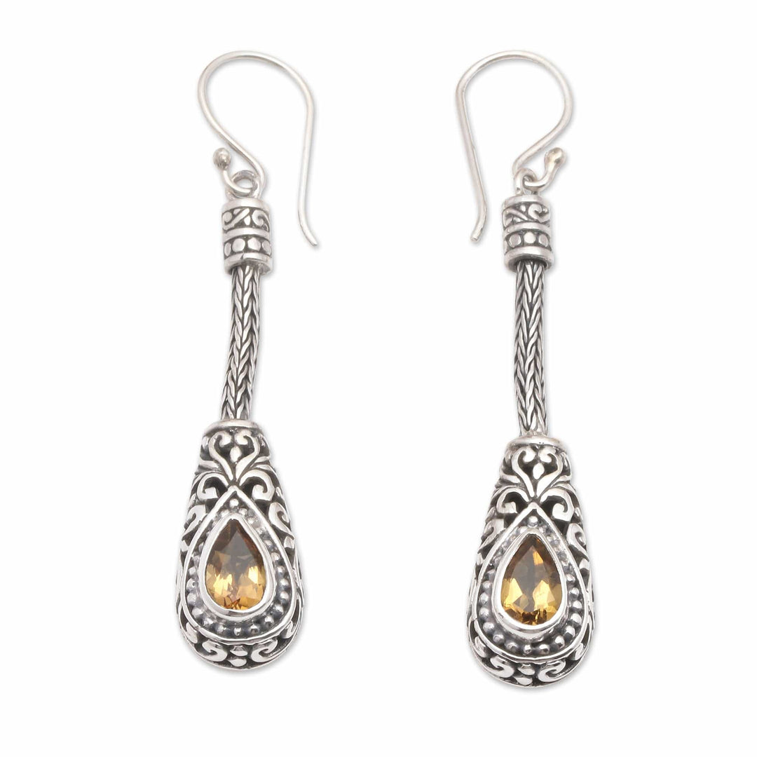 Traditional Balinese One-Carat Citrine Dangle Earrings - Celuk Jolly Tears