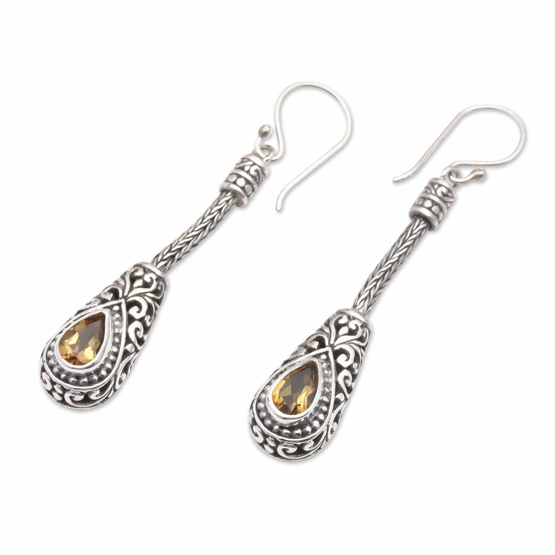 Traditional Balinese One-Carat Citrine Dangle Earrings - Celuk Jolly Tears
