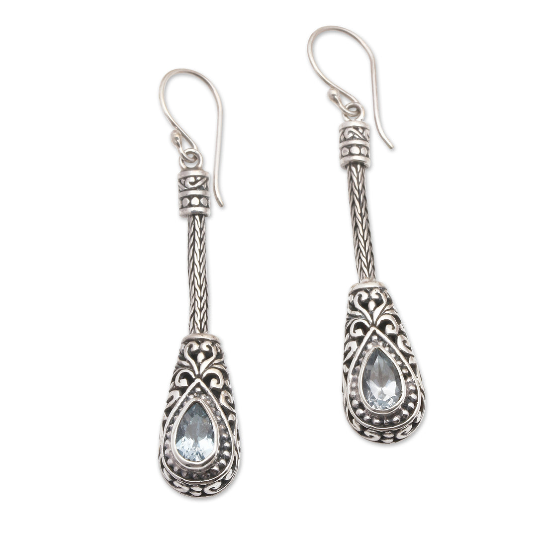 Traditional Balinese One-Carat Blue Topaz Dangle Earrings - Celuk Tears