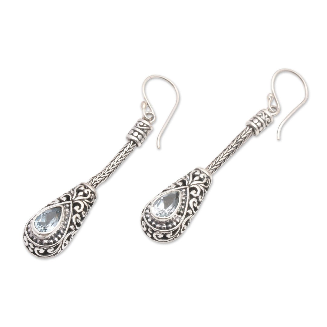 Traditional Balinese One-Carat Blue Topaz Dangle Earrings - Celuk Tears