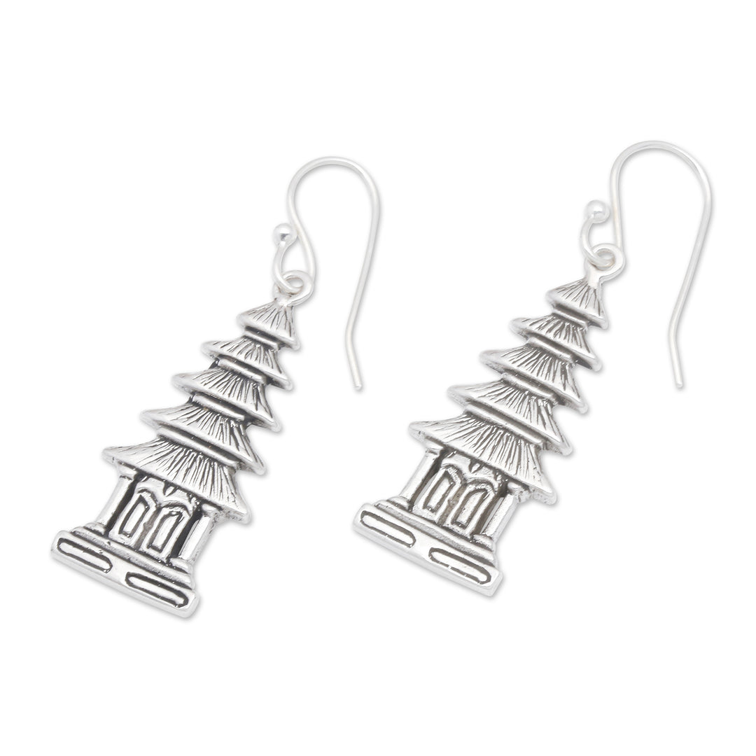Polished Balinese Temple Sterling Silver Dangle Earrings - My Temple