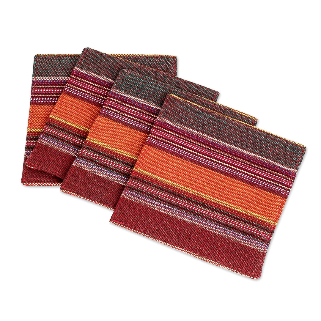 Handwoven Warm-Toned Striped Cotton Coasters (Set of 4) - Luxurious Lunch
