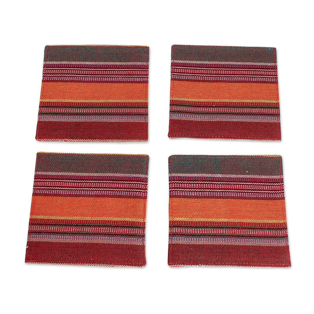 Handwoven Warm-Toned Striped Cotton Coasters (Set of 4) - Luxurious Lunch