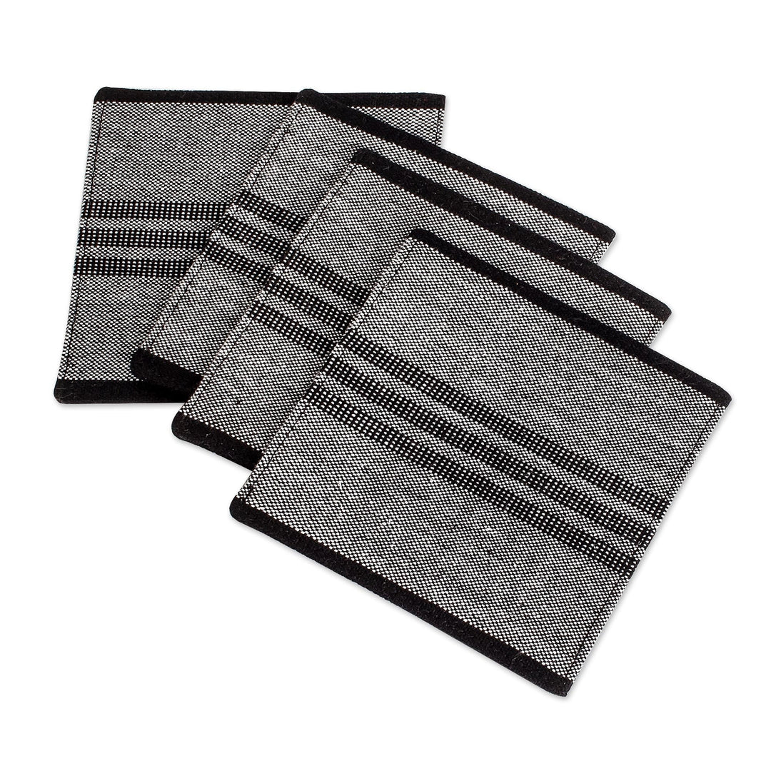 Set of 4 Handwoven Striped Grey Black White Cotton Coasters - Luxurious Entertaining